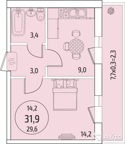Продам 1-к квартиру, 31 м2, 2/6 эт.
