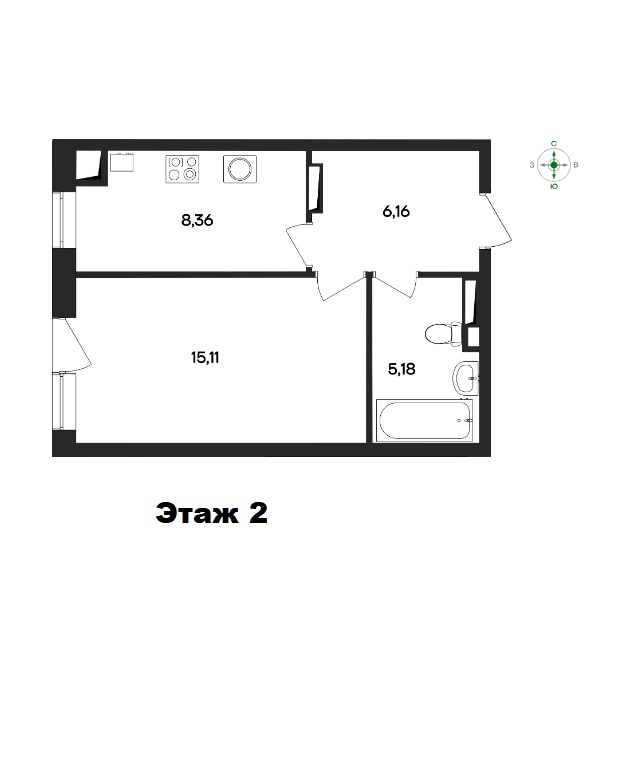1-к квартира, 2/4 эт. ЖК Кубики