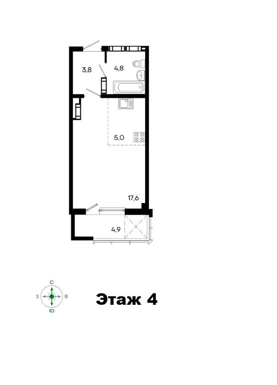 1-к квартира, 36 м2, 4/16 эт. ЖК МОНЕ