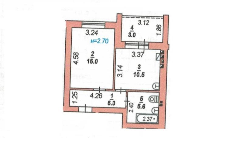1-к квартира, 40 м2, 5/5 эт.