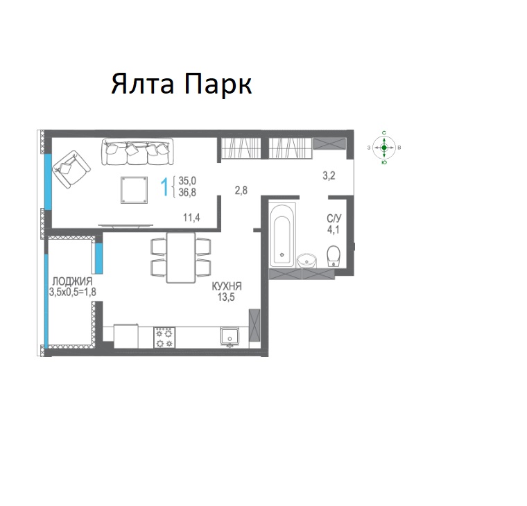 1-к квартира, 36 м2, 7/12 эт. Ялта Парк