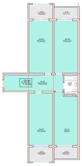 3-к квартира, 118 м2, 7/13 эт.