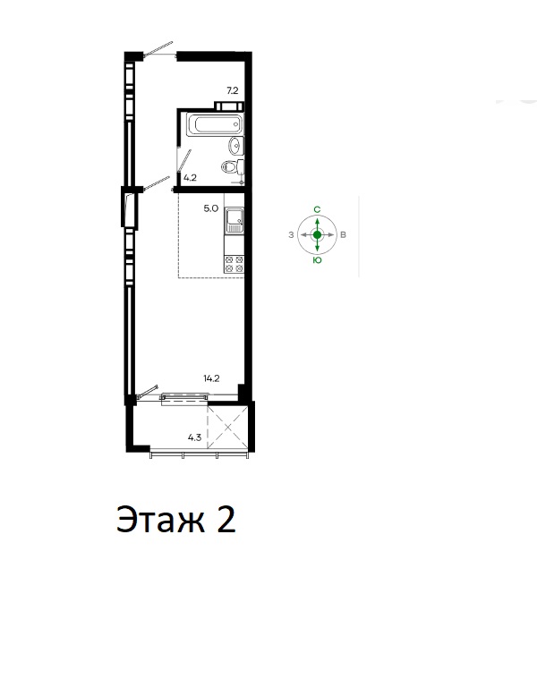 1-к квартира, 34,9 м2, 2/16 эт. Моне