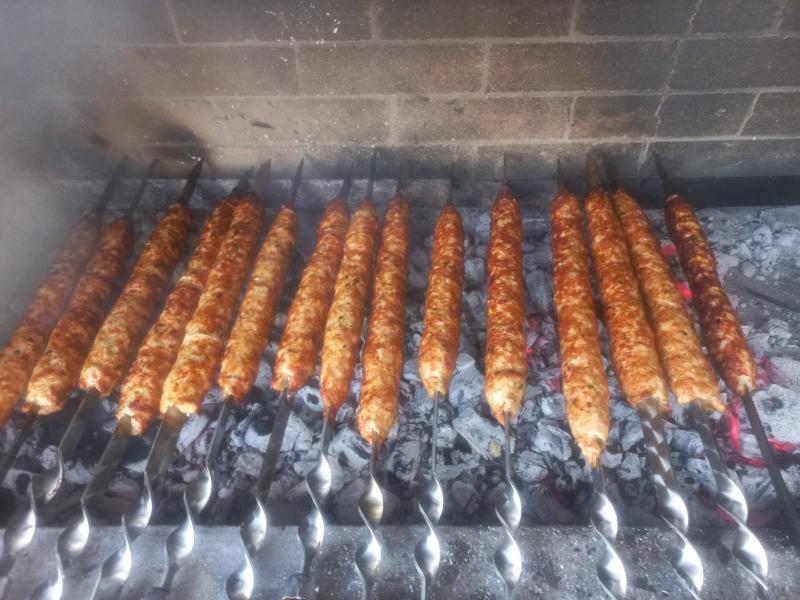 Армянский шашлык,люля, картошка с салом, грибы и крылышки на мангале