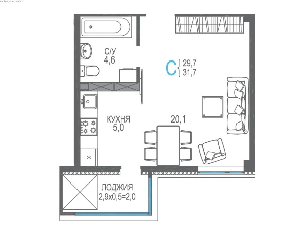1-к квартира, 33 м2, 5/8 эт. ЖК ЦентрПарк